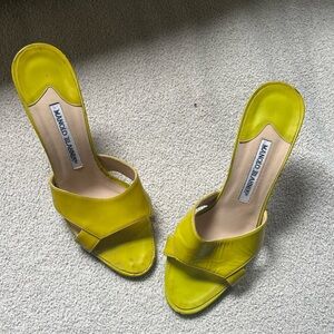 Manolo Blahnik Lime Green / Chartreuse Open-Toe Heels Sandals, Size 38 (8)
